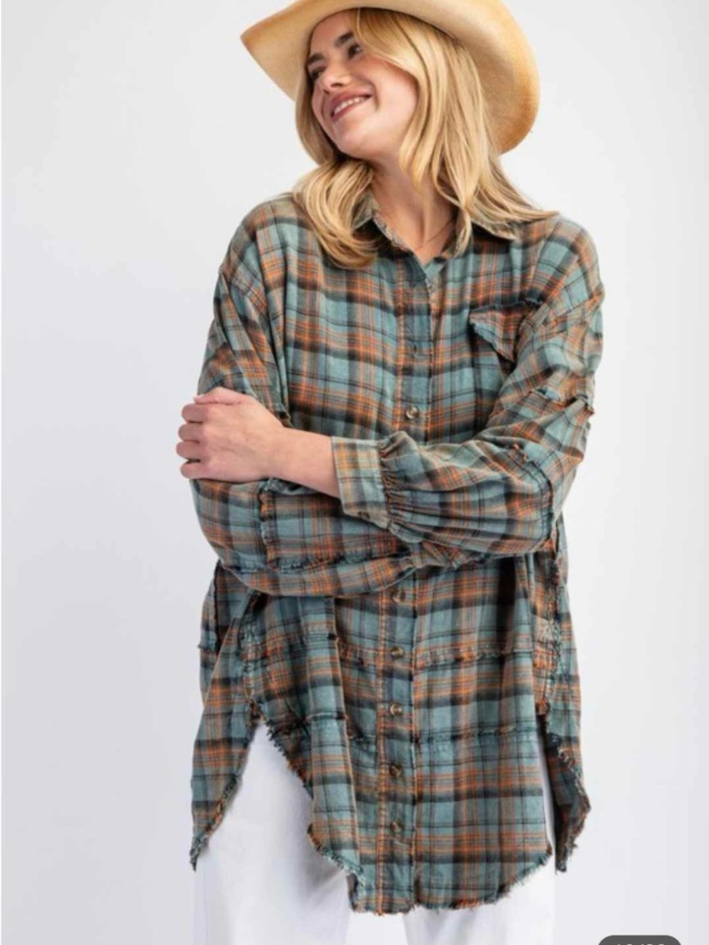 Easel size medium Mineral Washed Plaid Shirt - Picture 7 of 7